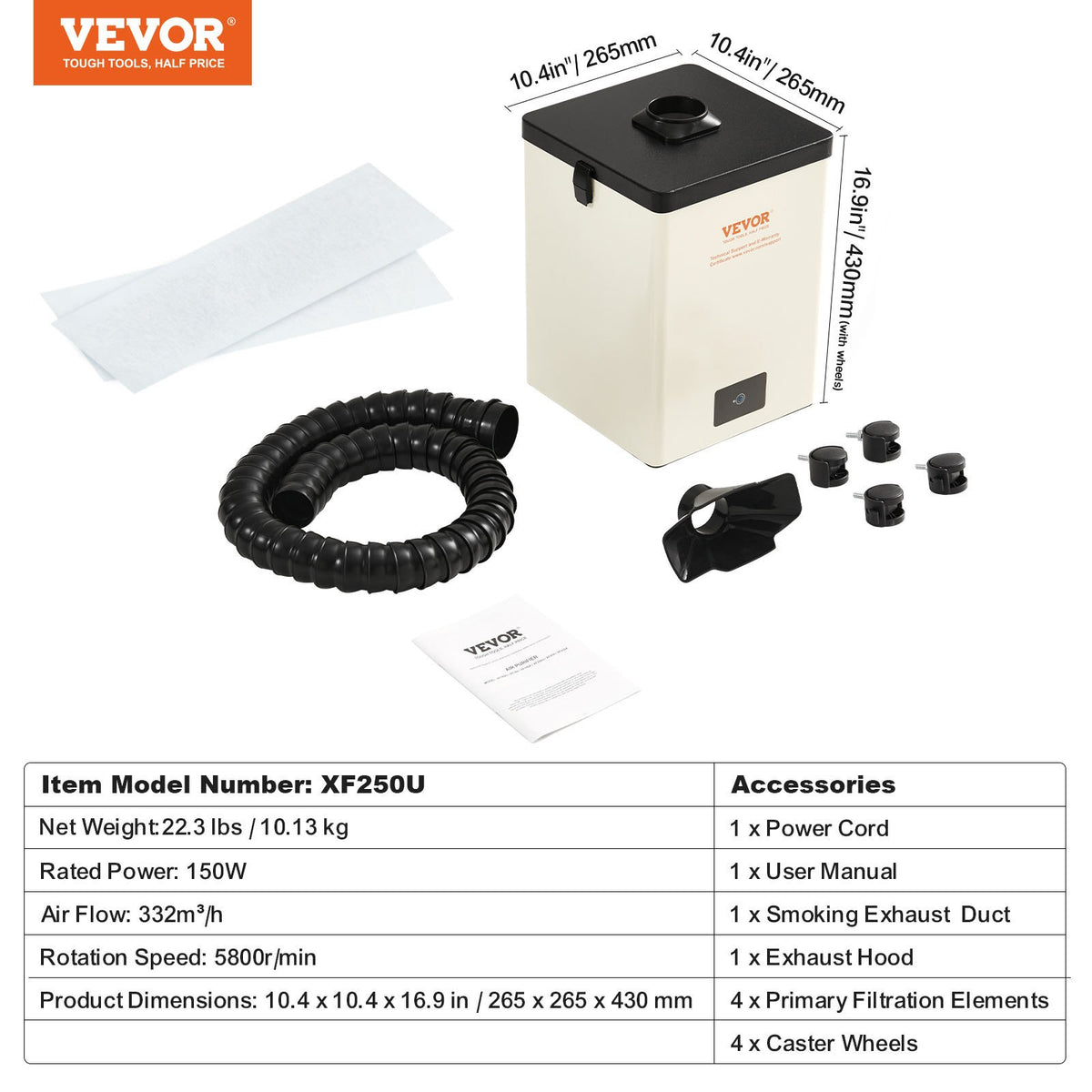150W Soldering Fume Smoke Extractor 3-Stage Filters 332 m³/h Air Flow