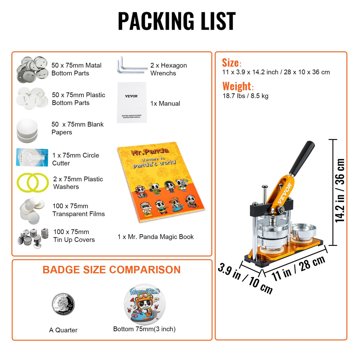 Button Maker Machine, 75 mm (3 inch) Badge Punch Press Kit, Children DIY Gifts Pin Maker, Button Making Supplies with 500pcs Button Parts & Circle Cutter & Magic Book
