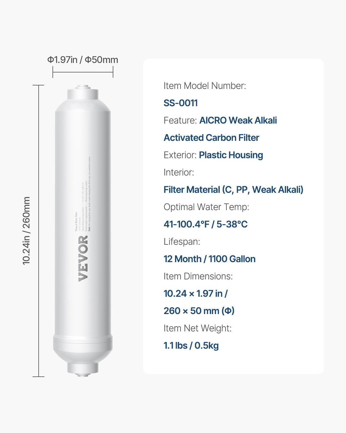 Remineraliseringsfilter, 1100 gallon remineraliseringsvattenfilterbyte, 1/4" snabbkoppling mineralfilter, återställer viktiga mineraler för vattenrenare, vattenfiltersystem under diskbänken