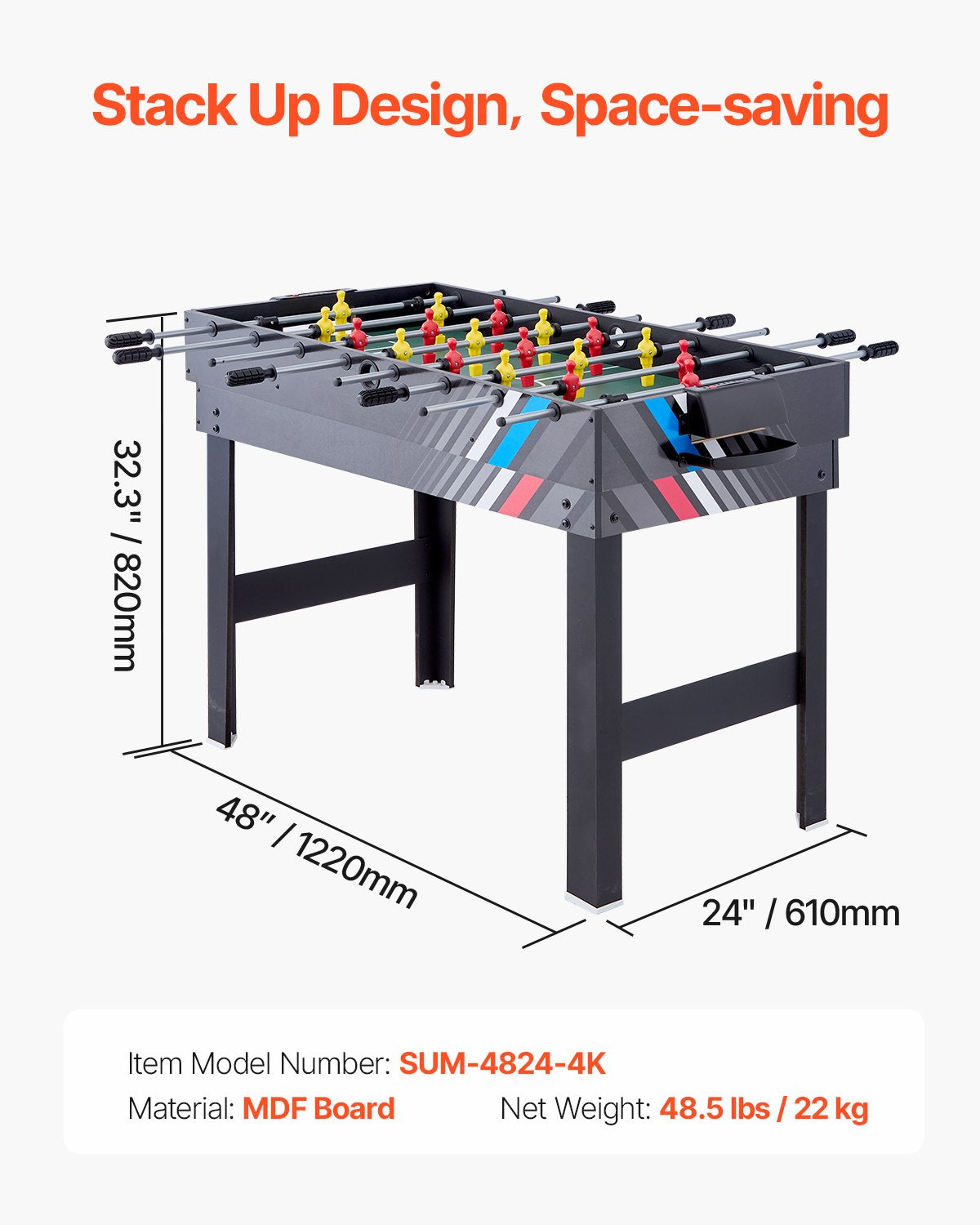 4-i-1 kombinationsspelbordsset, 48" airhockeybord, multikombinationsbord med airhockey, biljard, fotboll, pingis, pushers och puckar, sportarkadbord för familjens spelrum och kontor