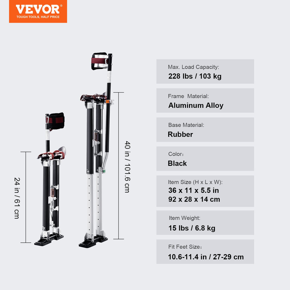 Drywall Stilts Aluminum Tool Stilts 61 cm-102 cm Adjustable Painting Black