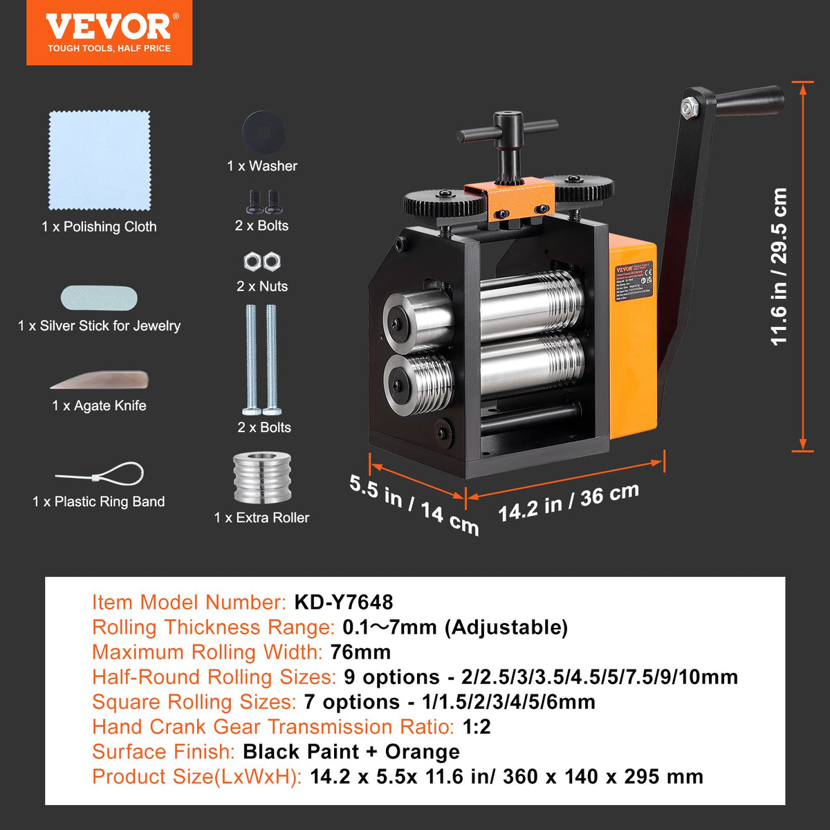 Rolling Mill, 3"/76 mm Jewelry Rolling Mill Machine, 1: 2 Gear Ratio, 3-in-1 Multi-function Rolling Mill, 0.1-7mm Press Thickness for Metal Jewelry Making Sheet Square Wire Semicircle Pattern