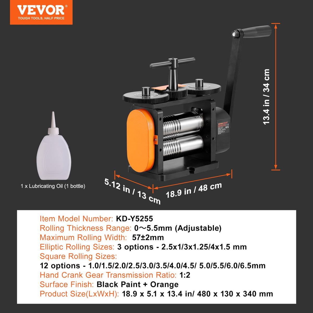 Valsverk, 2,24"/57 mm smyckesvalsmaskin, 1:2 utväxling, 3-i-1 multifunktionsvalsverk, 0-5,5 mm presstjocklek för metallsmyckestillverkning, plåt, fyrkantig tråd, elliptisk