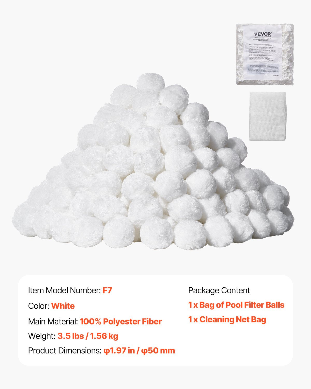 Poolfilterbollar för sandfilter, 1,6 kg/3,5 lbs, filterbollar ersätter poolfiltersand, återanvändbara polyesterfiberfilterbollar med tvättpåse, för ovanmarkspool, akvarium