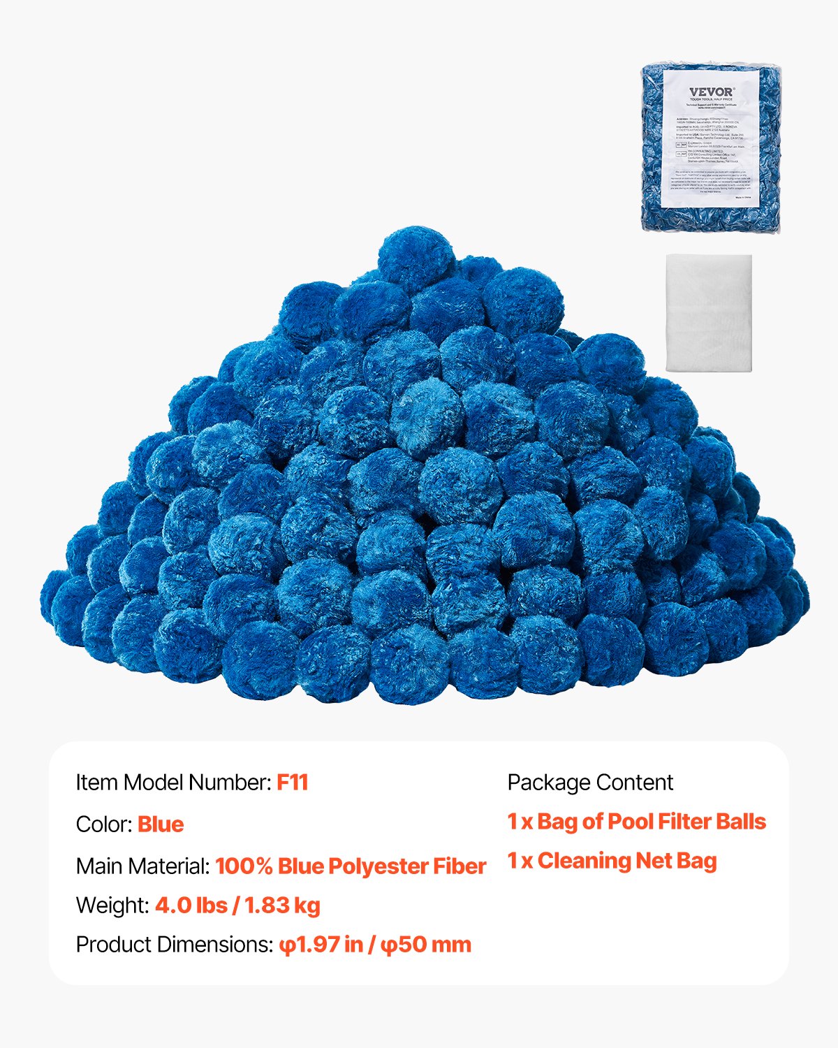 Poolfilterbollar för sandfilter, 1,8 kg/4 lbs, filterbollar ersätter poolfiltersand, återanvändbart blått polyesterfiberfiltermedia med tvättpåse, för pool akvarium ovan markpool
