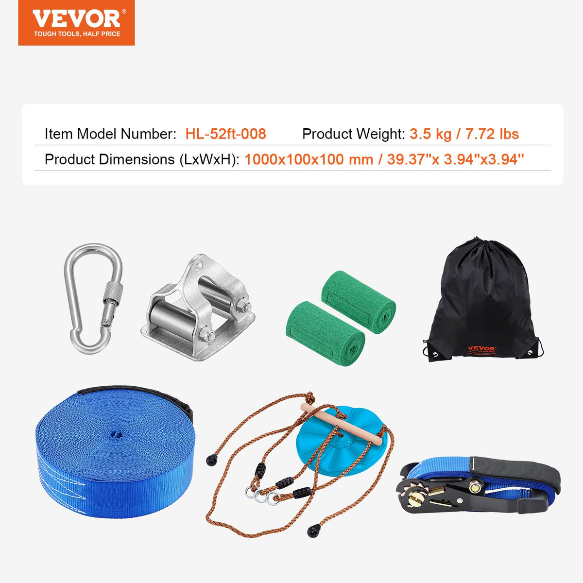 Zipline-kit för barn och vuxna, 15,5 meter långa zipline-kit upp till 227 kg, snabb uppsättning av zipline för utomhusbruk, lekplatsunderhållning med zipline, säkerhetssele i nylon, säte och styr