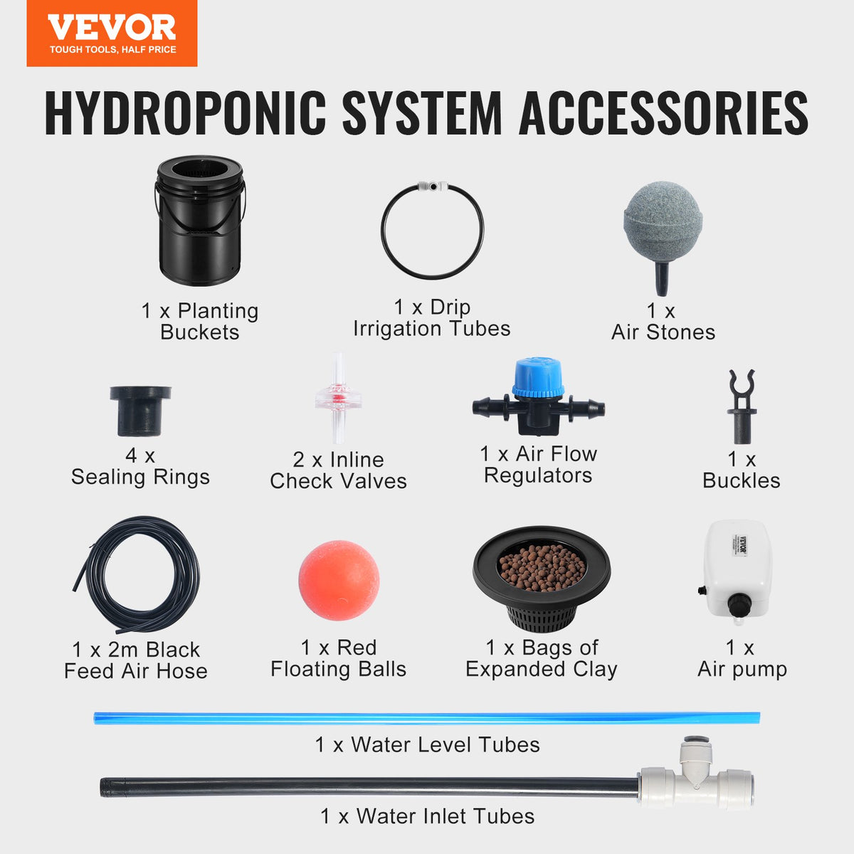 DWC Hydroponics Grow System, hydroponiskt odlingssystem med Top Drip Kit, 5-gallon djupvattenkultur med luftpump, luftsten och vattennivåanordning för bladgrönsaker (1 hink + Top Drip Kit)