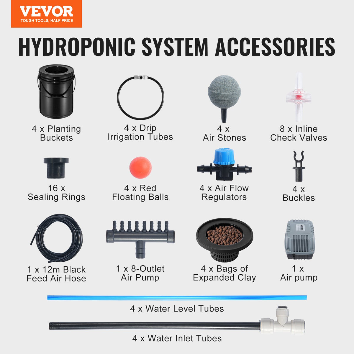 DWC Hydroponics Grow System, hydroponiskt odlingssystem med toppdroppskit, djupvattenkultur, 5-gallon, 4 hinkar, med luftpump, luftstenar och vattennivåanordning för bladgrönsaker