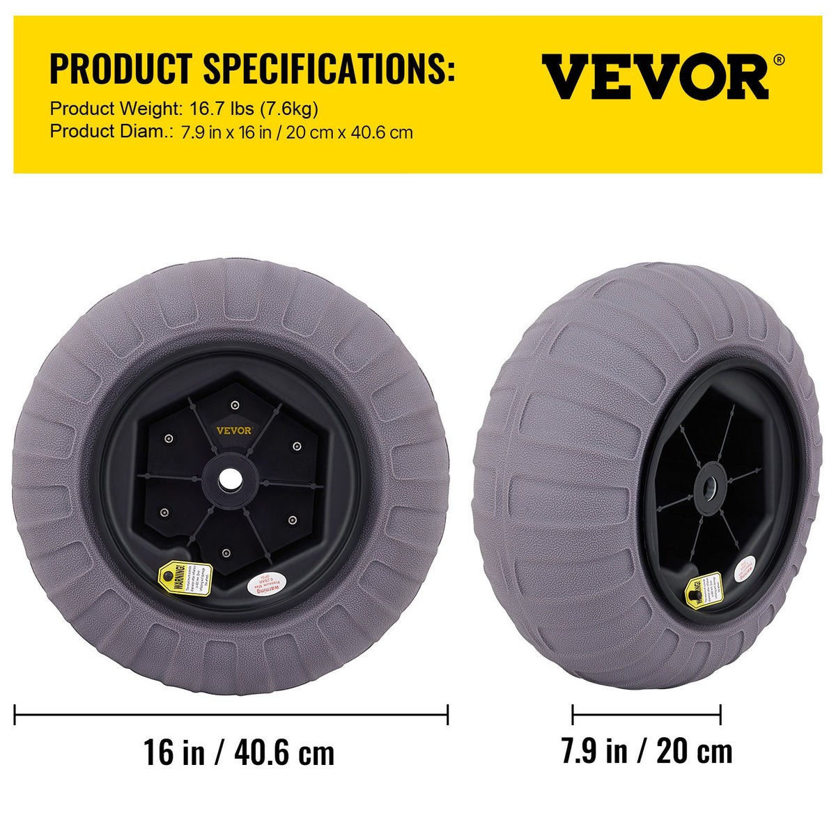 Beach Balloon Wheels, 16" Replacement Sand Tires, TPU Cart Tires for Kayak Dolly, Canoe Cart and Buggy with Free Air Pump, 2-Pack