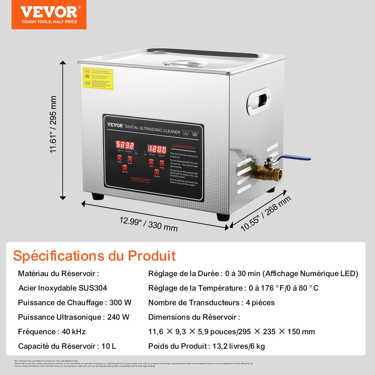 Ultrasonic Cleaner with Digital Timer & Heater, Professional Ultra Sonic Jewelry Cleaner, Stainless Steel Heated Cleaning Machine for Glasses Watch Rings Small Parts Circuit Board (10L)
