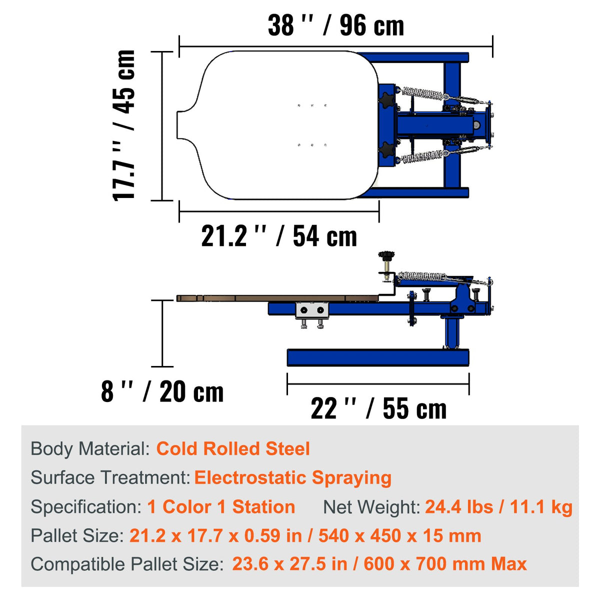 Screen Printing Machine, 1 Color 1 Station Silk Screen Printing Press, 21.2x17.7in / 54x45cm Screen Printing Press, Double-layer Positioning Pallet, Adjustable Tension for T-shirt DIY Printing