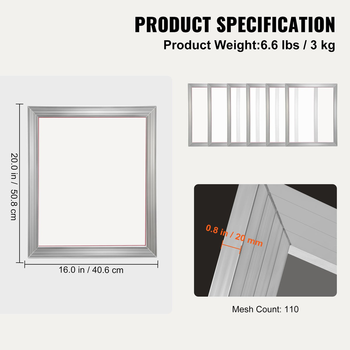 Screentryckskit Silkscreentryckram 40,6 cm x 50,8 cm 110-maskor 6 st