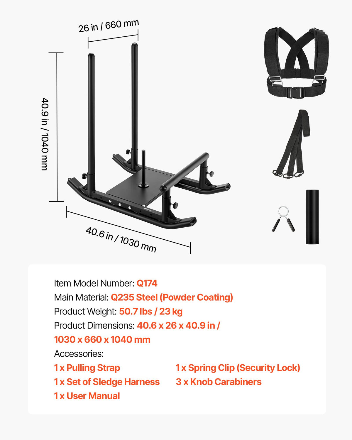 Weight Sled, Steel Power Sled, Fitness Strength Training Sleds for Athletic Exercise Speed Improvement, Workout Fitness Equipment with Handle, Compatible with 25/51 mm Weight Plates, Black