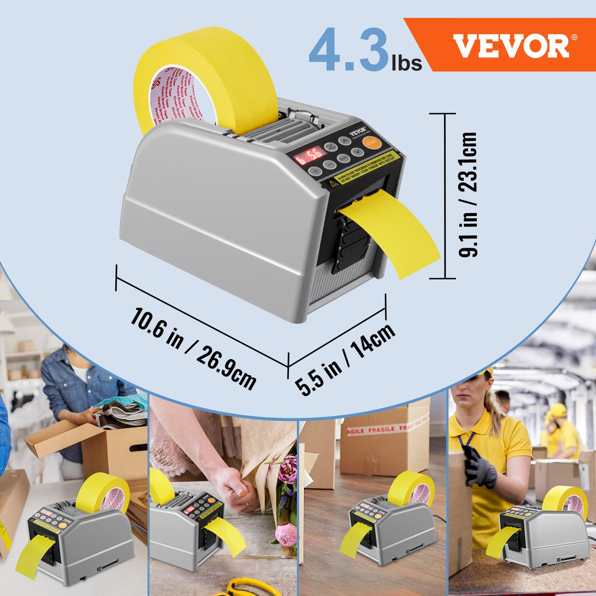 Zcut-9 Automatisk tejpdispenser Elektrisk tejpskärare Förpackningsmaskin Tejpskärmaskin 6-60 mm tejpbredd