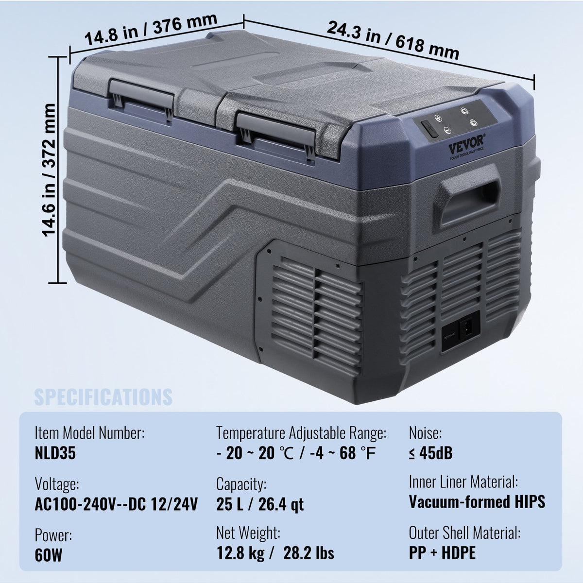 Bilkylskåp, 25 l bärbar frys med dubbla zoner, 12 volts bilkylskåp, justerbart område -4℉-68℉, 12/24V DC och 100-240V AC kompressorkylare för utomhusbruk, camping, husbil
