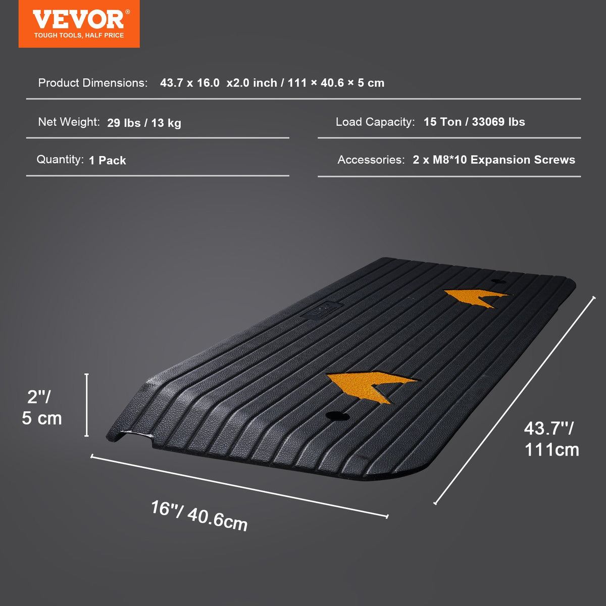 Rubber Threshold Ramp, 2" Rise Threshold Ramp Doorway, Recycled Rubber Power Threshold Ramp Rated 33069 lbs Load Capacity, Non-Slip Surface Rubber Solid Threshold Ramp for Wheelchair and Scooter