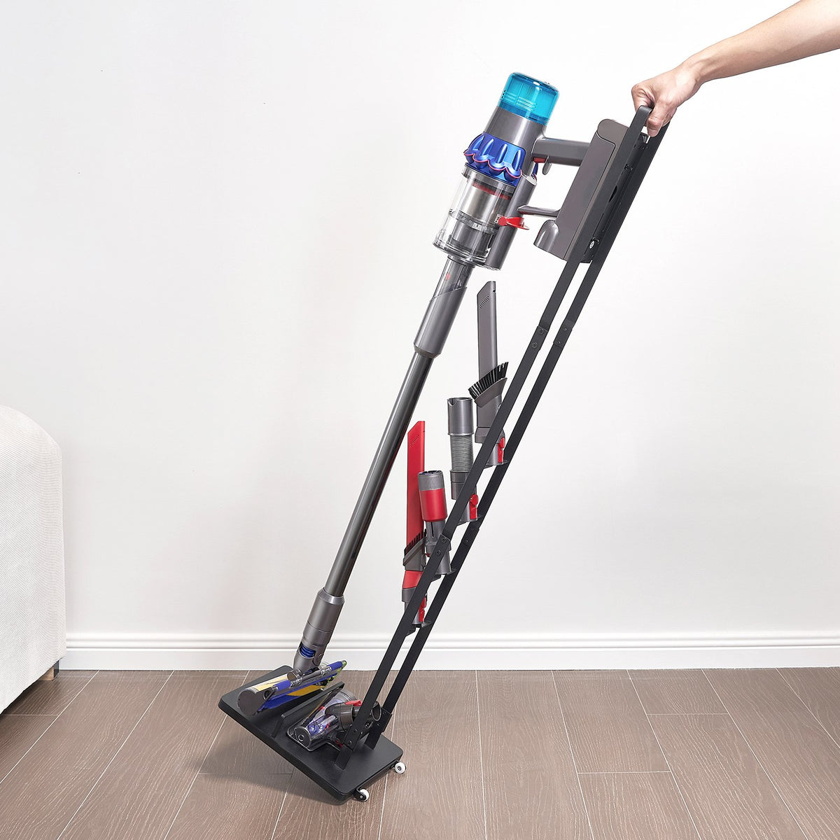 Dammsugningsställ, kompatibelt med Dyson V6 V7 V8 V10 V11 V15, stabilt dammsugningsställ med hjul för Dyson DC30 DC31 DC34 DC35 DC58 DC59 DC62 D74 sladdlösa upprätta dammsugare och tillbehör