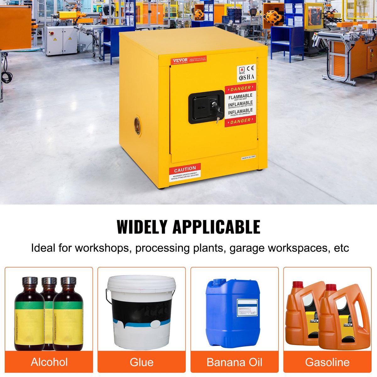 11 Gallon Safety Cabinet 16.9" X 16.9" X 18.1" Hazardous Hinges Manual Hot
