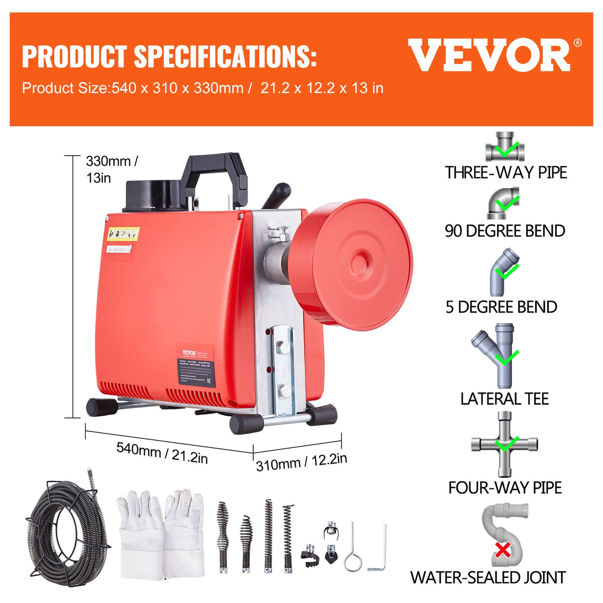 Avloppsrensningsmaskin 20m x 16mm 250W Avloppsborr manuell matning
