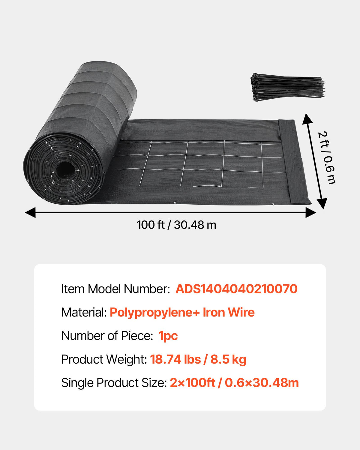 Silt Fence Fabric Rolls, 0.6×30.5 m Backed Wire Silt Fence, Erosion Control Fencing for Sediment Retention, Industrial Grade Temporary Tough Polypropylene Fabric for Construction Job Sites