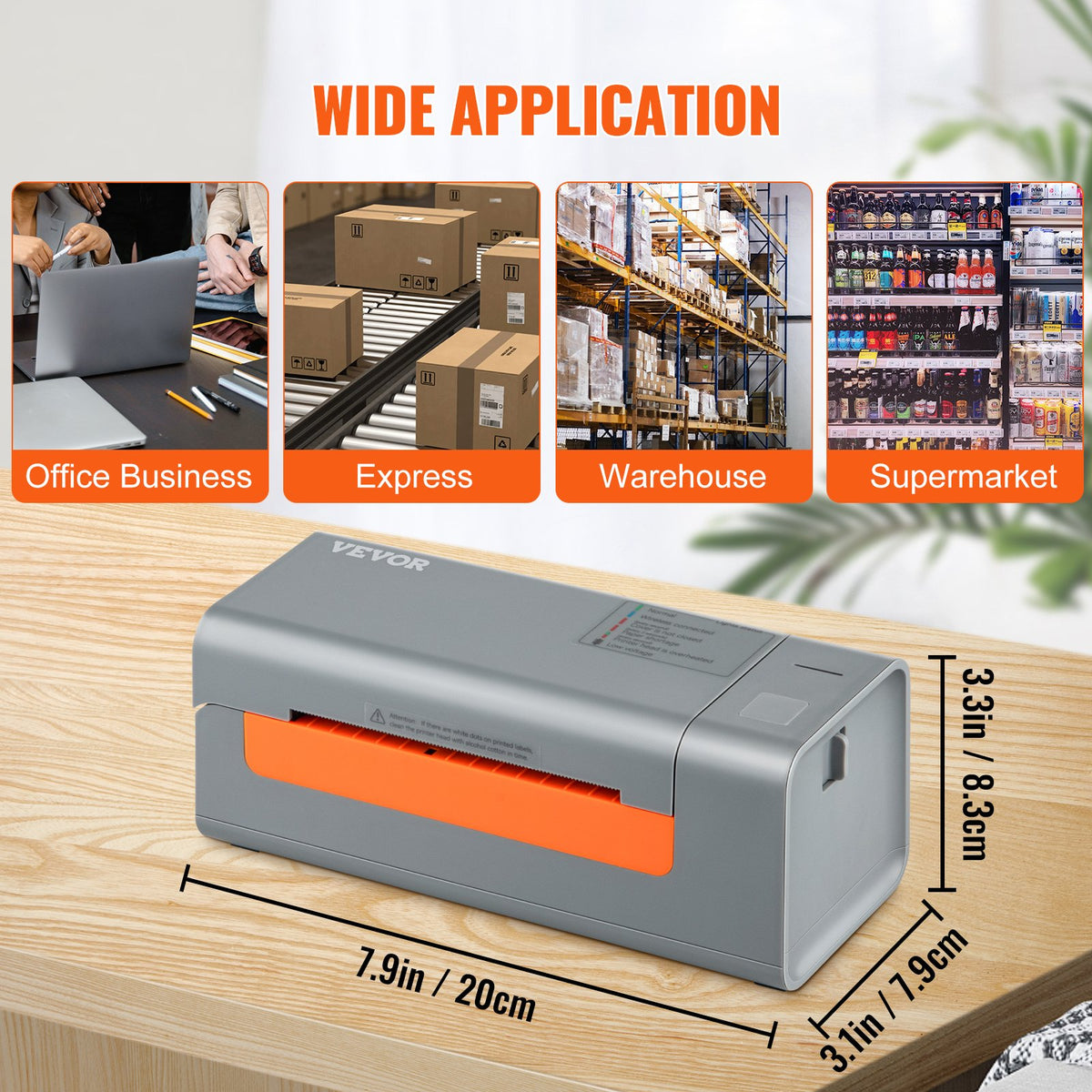 Termisk etikettskrivare, 203 DPI 60 st/min för 4x6-postpaket, USB-anslutning och automatisk etikettigenkänning, stöd för Windows/MacOS/Linux, kompatibel med Amazon, eBay, Etsy, UPS, etc., grå