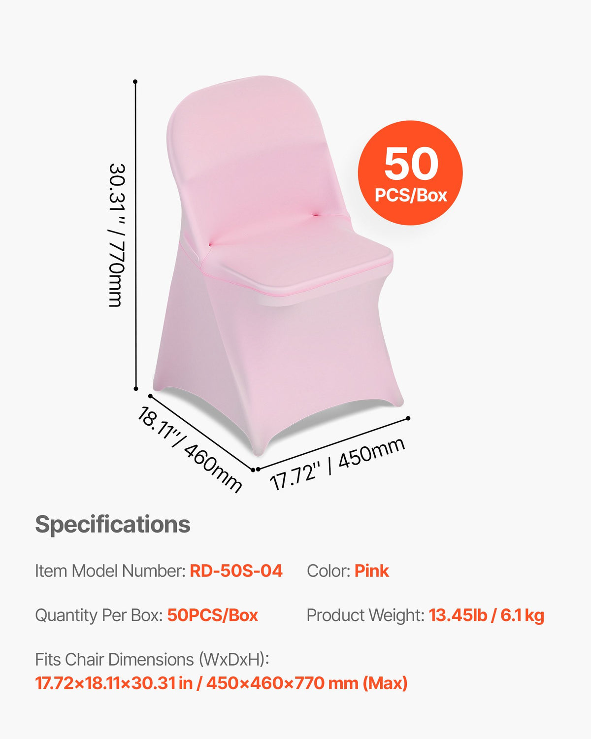 50 st. rosa stolsöverdrag, polyester-spandex stolsöverdrag, stretchöverdrag för bröllopsfest, middag, bankett, platt front, passar stolsmått upp till 17,72 x 18,11 x 30,31 tum