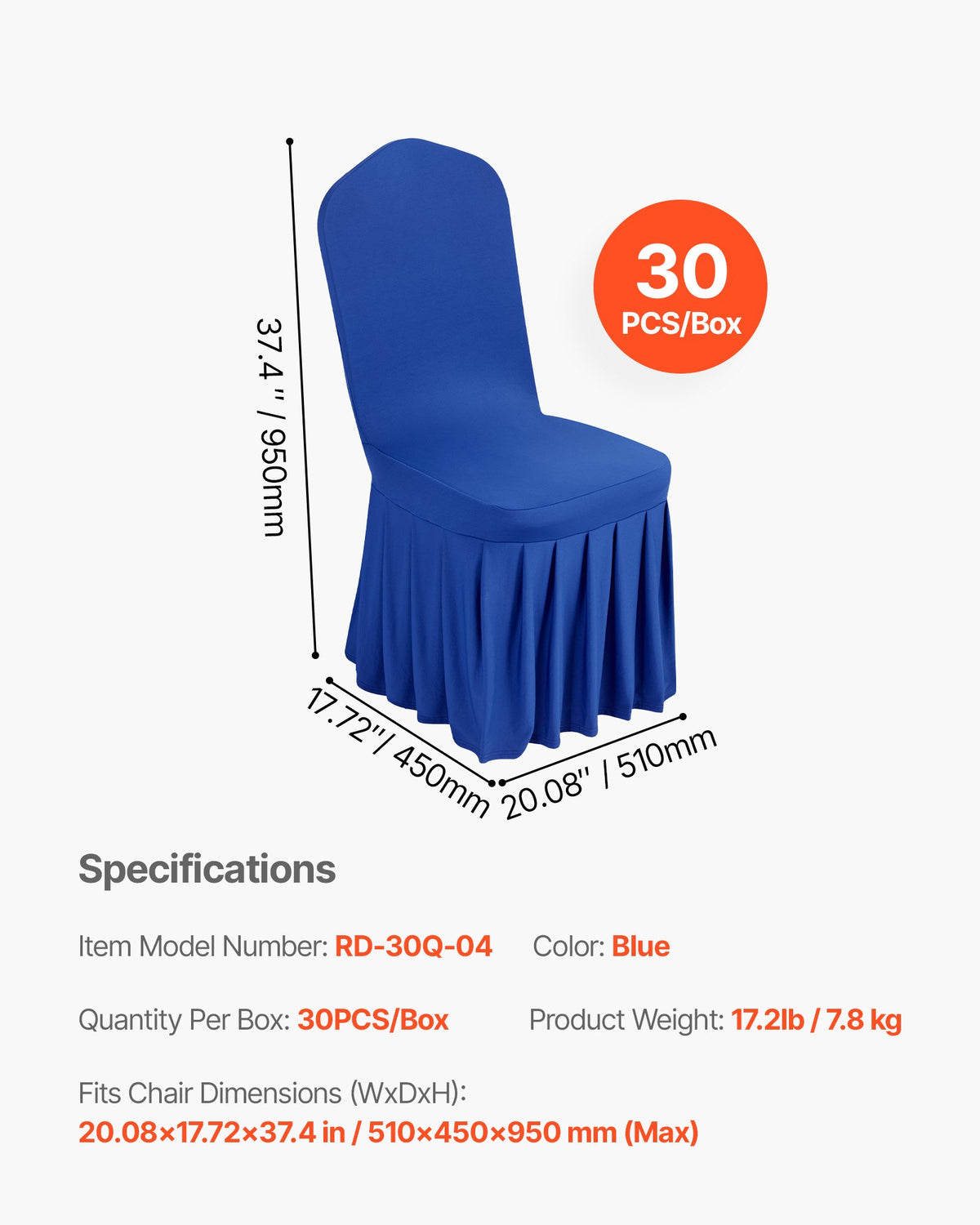 30 st blå stolsöverdrag, polyester-spandex stolsöverdrag, stretchöverdrag för bröllopsfest, middag, bankett, platt front, passar stolsmått upp till 20,08 x 17,72 x 37,4 tum