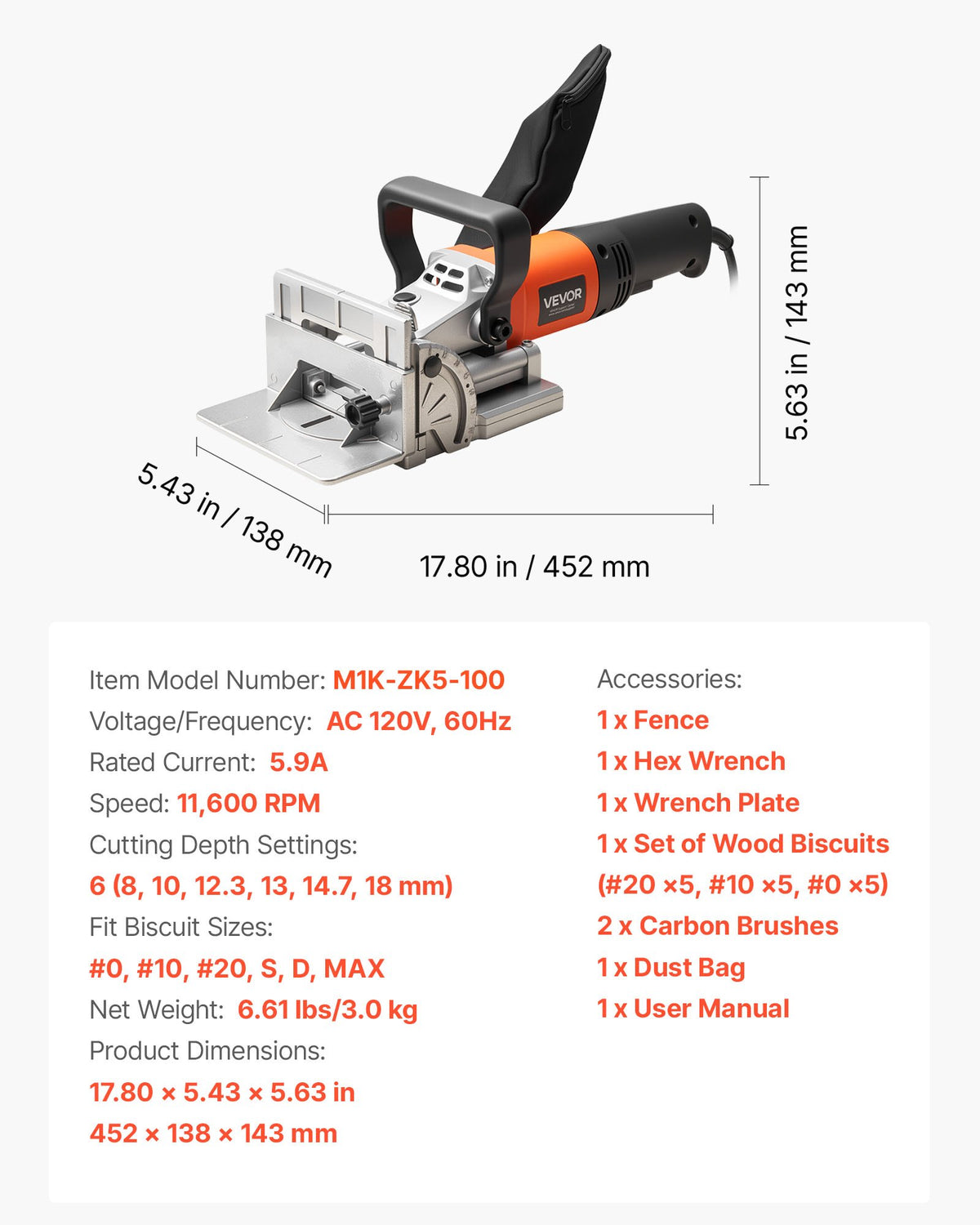 Kexfräs för plattfog, 5,9A, verktygssats för plattfog med 11 600 varv/min, 760 W motor, 45-graders skåra, hårdmetallblad, träkex, dammpåse, justerbar vinkel och djup, för träbearbetning