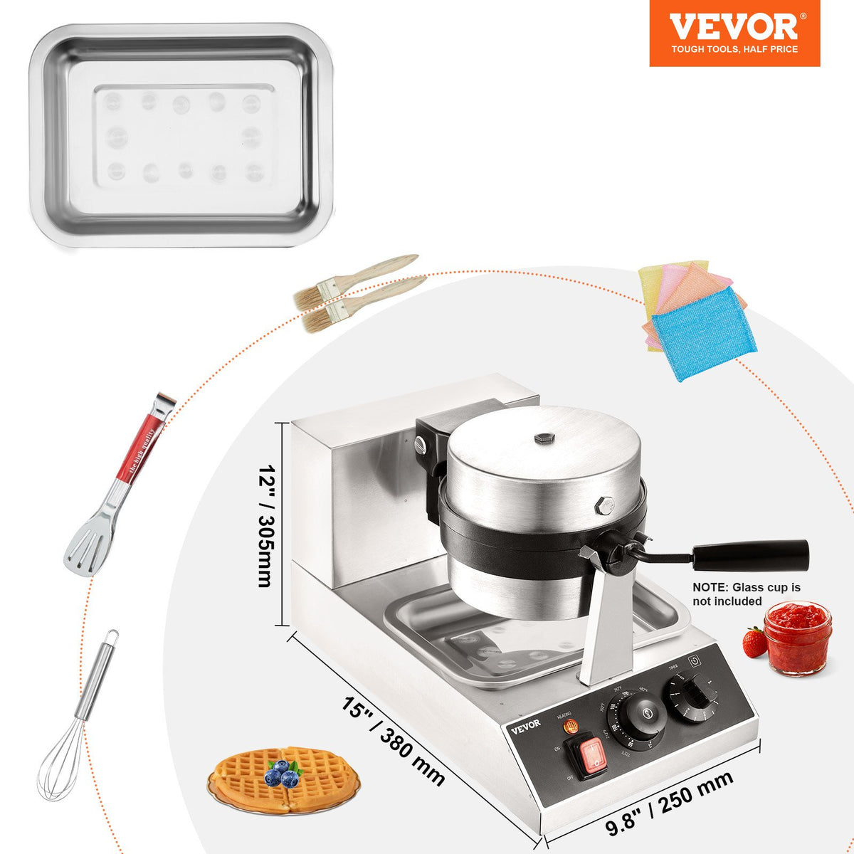 Commerical Round Waffle Maker 1300W Rotatable Non-Stick Waffle Iron 220V