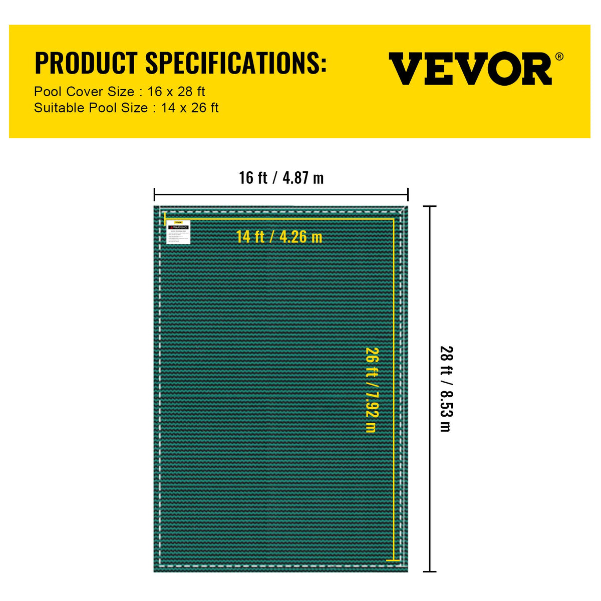 Rectangular Safety Mesh Swimming Pool Cover 4.27 x 7.92 m Green Winter Outdoor