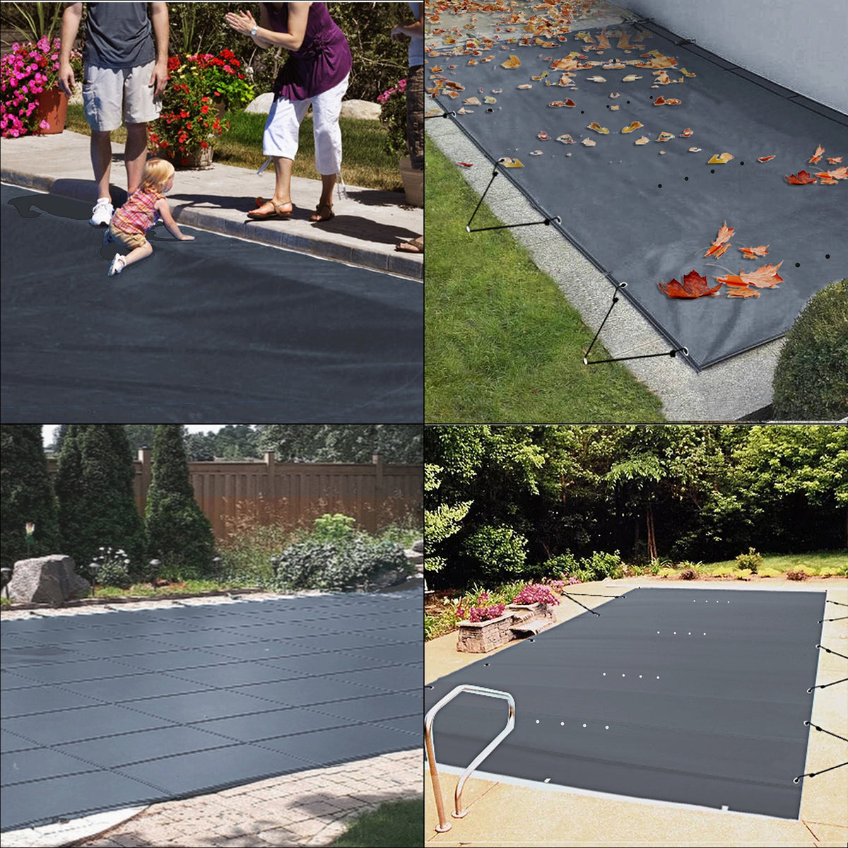 Pool Safety Cover, 11.5x19.6 ft In-ground Pool Cover, Charcoal PVC Pool Covers, Rectangular Safety Pool Cover In-ground Cover Solid Safety Pool Cover for Swimming Pool Winter Protection Cover