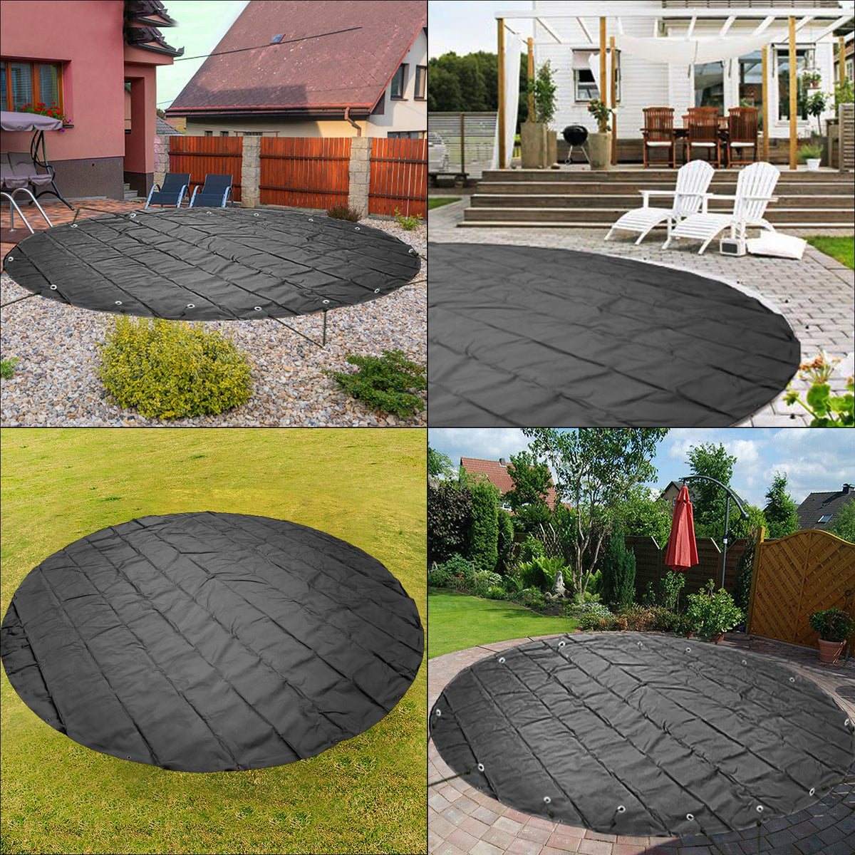 Poolsäkerhetsskydd, 13 fot i diameter, nedgrävt poolskydd, träkolsfärgade PVC-poolskydd, runt säkerhetspoolskydd, nedgrävt säkerhetsskydd, massivt säkerhetspoolskydd för pool, vinterskydd