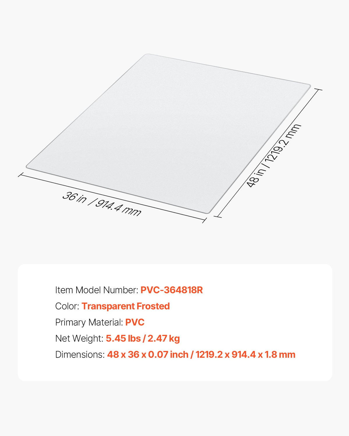Chair Mat, 915 x 1225 mm Transparent Office Chair Mat for Hard Floors, Floor Protector for Rolling Chairs, Non-Slip & Easy to Clean, Smooth Glide Under Desk Rug for Home Office (Rectangular)