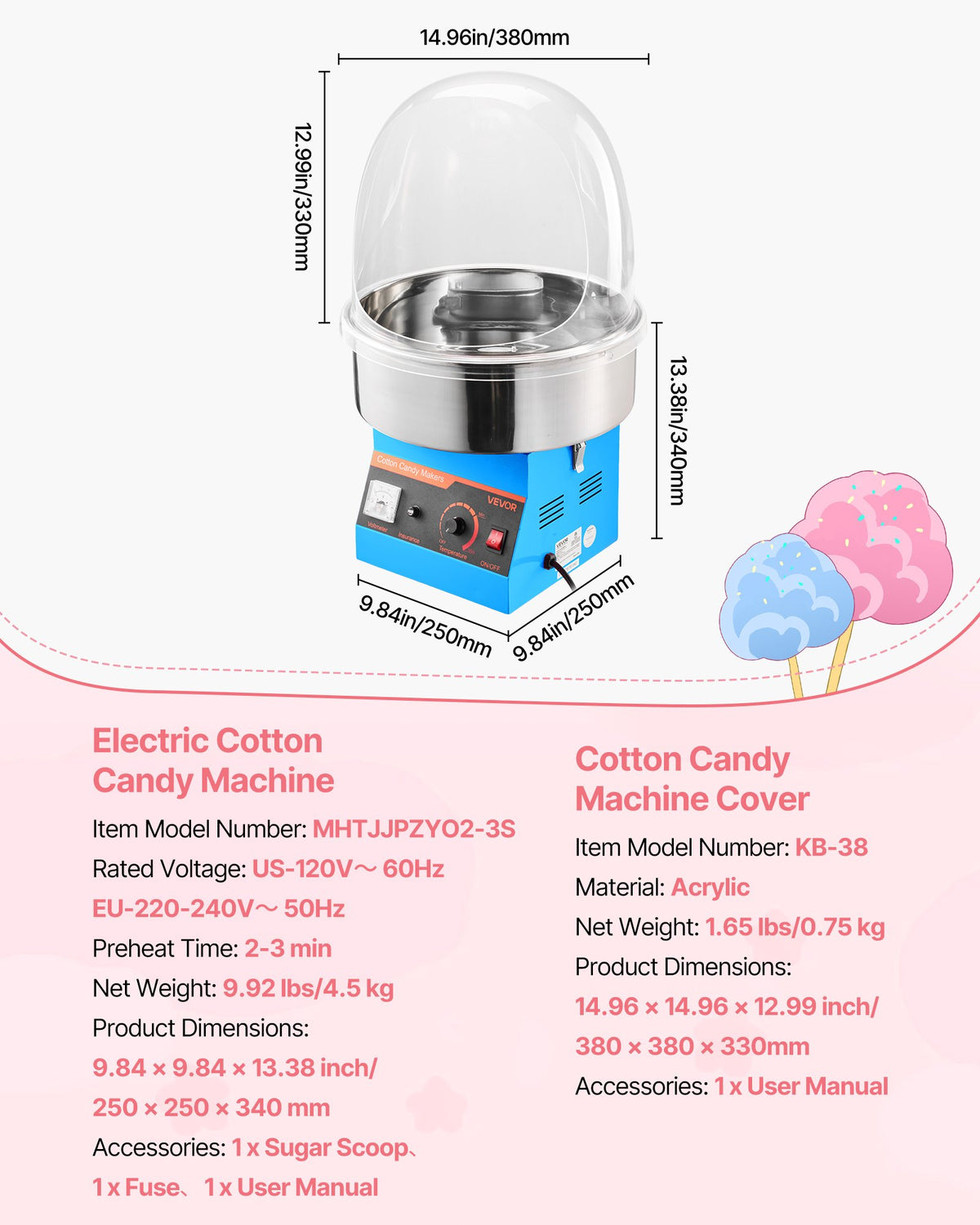 Electric Cotton Candy Machine, 1000W Commercial Floss Maker With Cover, Commercial Cotton Candy Machine w/Stainless Steel Bowl & Sugar Scoop, Ideal for Carnival, Birthday, Family Party, Blue