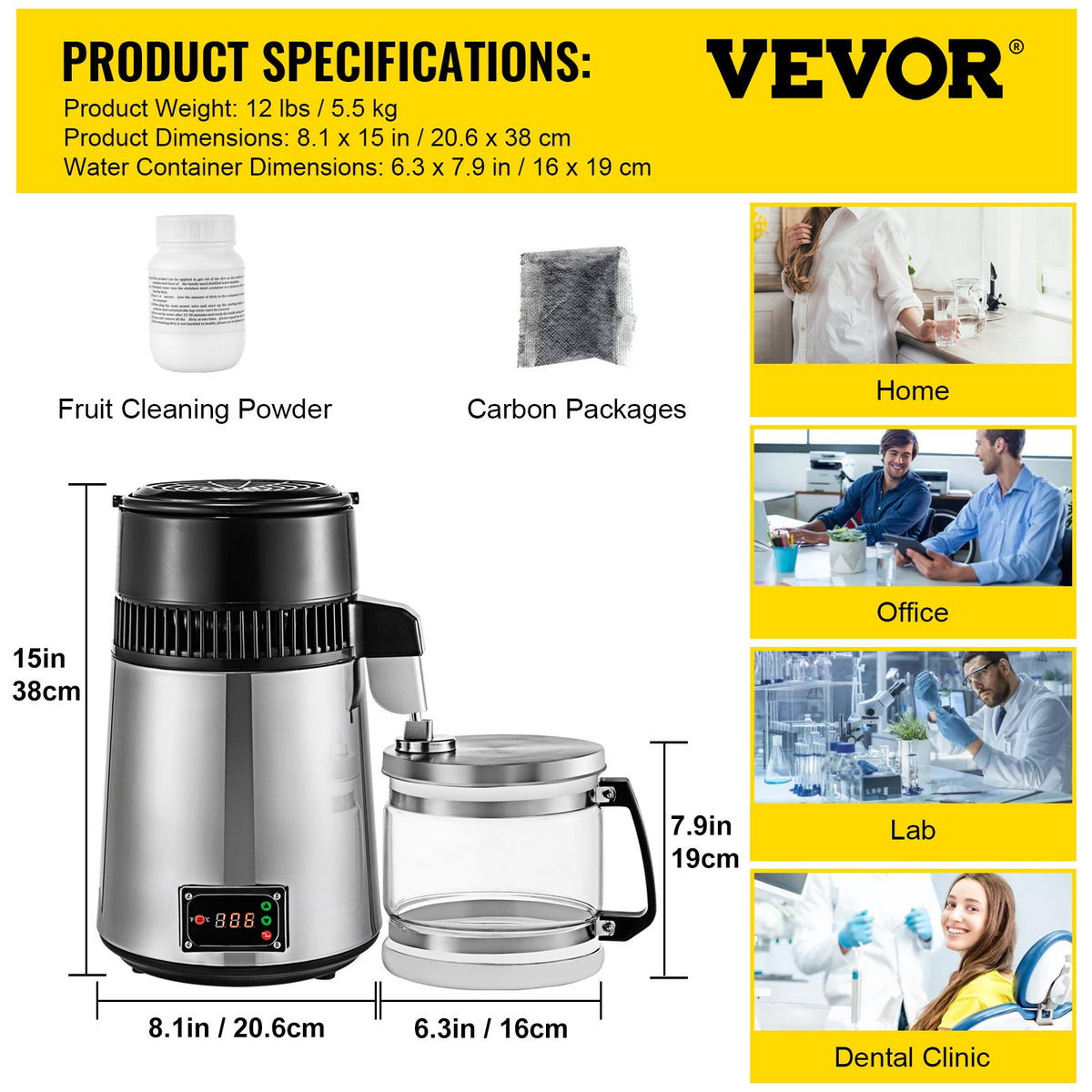 Silvervattendestillator 750W justerbar temperatur vattendestillator 4L vinbryggningsset bryggkit rostfritt stål inre destillator med justerbar temperatur för kök hem