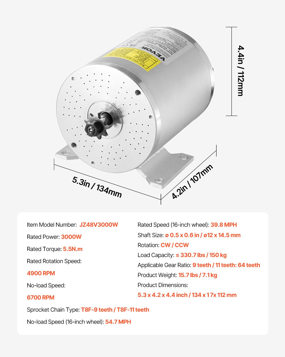 3000W elektrisk borstlös likströmsmotorsats - 72V 4900rpm motor med uppgraderad hastighetsregulator och gasreglagesats för gokart, elcykel, motorcykel, skoter, gör-det-själv