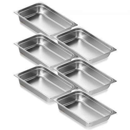 6-pack hotellpannor, fullstor ångpanna med anti-jam-funktion, 0,8 mm tjock ångpanna i rostfritt stål för restaurang, 4 tum djup kommersiell bordsform, förvaringsform för catering, för industri och vetenskap