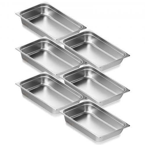 6-pack hotellpannor, fullstor ångpanna med anti-jam-funktion, 0,8 mm tjock ångpanna i rostfritt stål för restaurang, 4 tum djup kommersiell bordsform, förvaringsform för catering, för industri och vetenskap