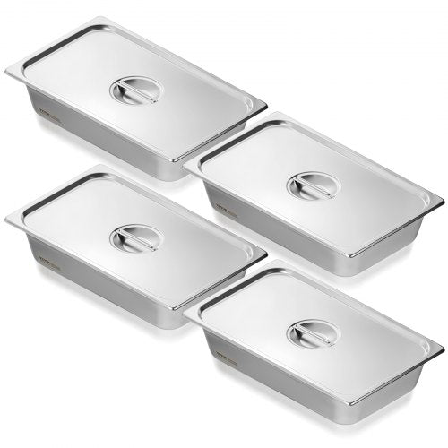 4-pack hotellpannor, fullstor ångpanna med lock och anti-jam-funktion, 0,8 mm tjock ångpanna i rostfritt stål, 4 tum djup kommersiell bordsform, förvaringsform för catering, för industri och vetenskap