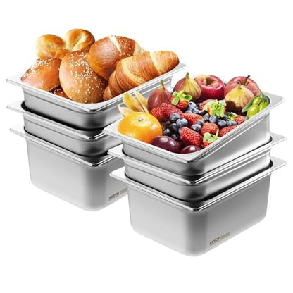 6-pack hotellpannor, 1/2 storlek anti-jam ångpanna, 0,8 mm tjock rostfri ångpanna för restaurang, 6-tums djup kommersiell bordsform, cateringförvaringsform för mat, för industri och vetenskap