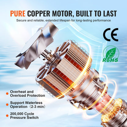 12V membranpump, 3 GPM (11,36 L/min), 3-kammars 12-volts DC-vattenpump med automatisk tryckbrytare 2,7–6,9 bar (40–100 PSI) justerbar, 3,4 bar (50 PSI), 12,7 mm (1/2 tum) MNPT-port, för husbil, yacht, food truck, husbil, marin