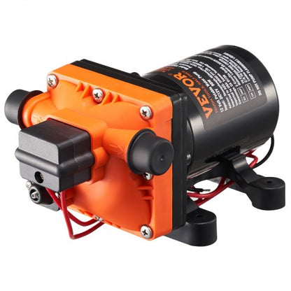 12V membranpump, 3 GPM (11,36 L/min), 4-kammars 12-volts DC-vattenpump med automatisk tryckbrytare 2,7–6,9 bar (40–100 PSI) justerbar, 3,8 bar (55 PSI), 12,7 mm (1/2 tum) MNPT-port, för husbil, yacht, food truck, husbil, marin