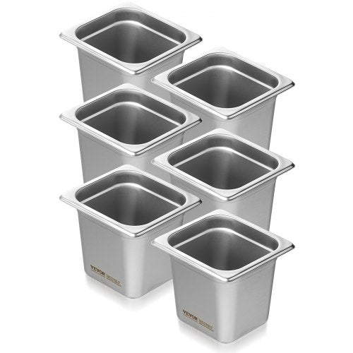 6-pack hotellpannor, ångpanna i storlek 1/6 med anti-jam-funktion, 0,8 mm tjock ångpanna i rostfritt stål för restaurang, 6 tum djup kommersiell bordsform, förvaringsform för catering, för industri och vetenskap