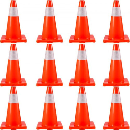 12-pack 18" trafikkoner, säkerhetsparkeringskoner med PVC-bas, orange trafikkon med reflexkragar, riskbyggkoner för parkering i hemmet