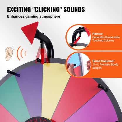 18” Prize Wheel Tripod Floor Stand Color Prize Wheel Fortune Spinner 14 Slots Dry Ease Tradeshow Fortune Spinning Game(18inch)
