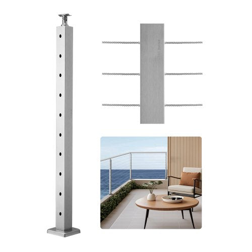 1-pack kabelräckesstolpe, 36x2x2 tum horisontellt hål för däckräcke med förborrade hål, kabelräckesstolpe i rostfritt stål med horisontellt och böjt fäste, silver, 1JZLGZXYS91466KZK001V0
