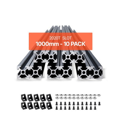 10 st. 39,4 tum (1000 mm) T-spår 2020 aluminiumprofil, anodiserad linjär skena enligt europeisk standard, höghållfast extruderad aluminiumskena för 3D-skrivare, CNC-maskin DIY, lasergravering, svart
