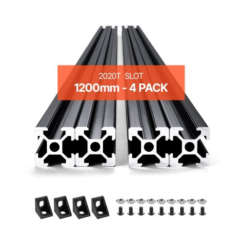 4 st. 47,2 tum (1200 mm) T-spår 2020 aluminiumprofil, anodiserad linjär skena enligt europeisk standard, höghållfast extruderad aluminiumskena för 3D-skrivare, CNC-maskin DIY, lasergravering, svart