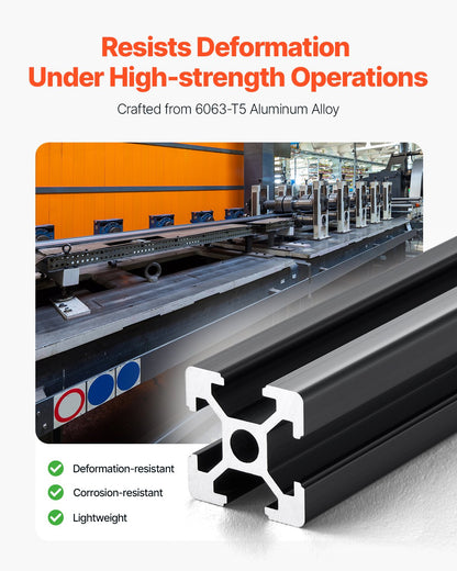 4 st. 47,2 tum (1200 mm) T-spår 2020 aluminiumprofil, anodiserad linjär skena enligt europeisk standard, höghållfast extruderad aluminiumskena för 3D-skrivare, CNC-maskin DIY, lasergravering, svart