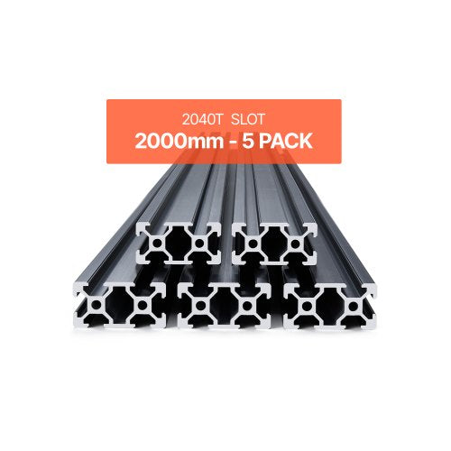 5 st. 78,7 tum (2000 mm) T-spår 2040 aluminiumprofil, anodiserad linjär skena enligt europeisk standard, höghållfast extruderad aluminiumskena för 3D-skrivare, CNC-maskin DIY, lasergravering, svart